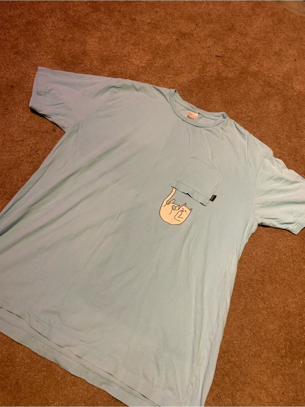 Light Blue Pocket Tee with Cat Graphic - Men's RIPNDIP falling for Nermal shirt